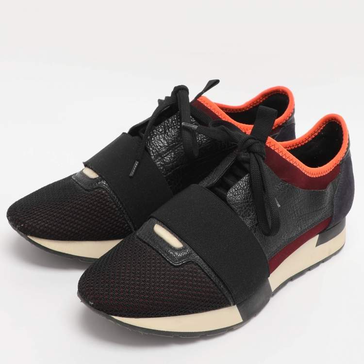 Pre Owned Balenciaga Multicolor Leather And Mesh Race Runner Low Top Sneakers Size 39