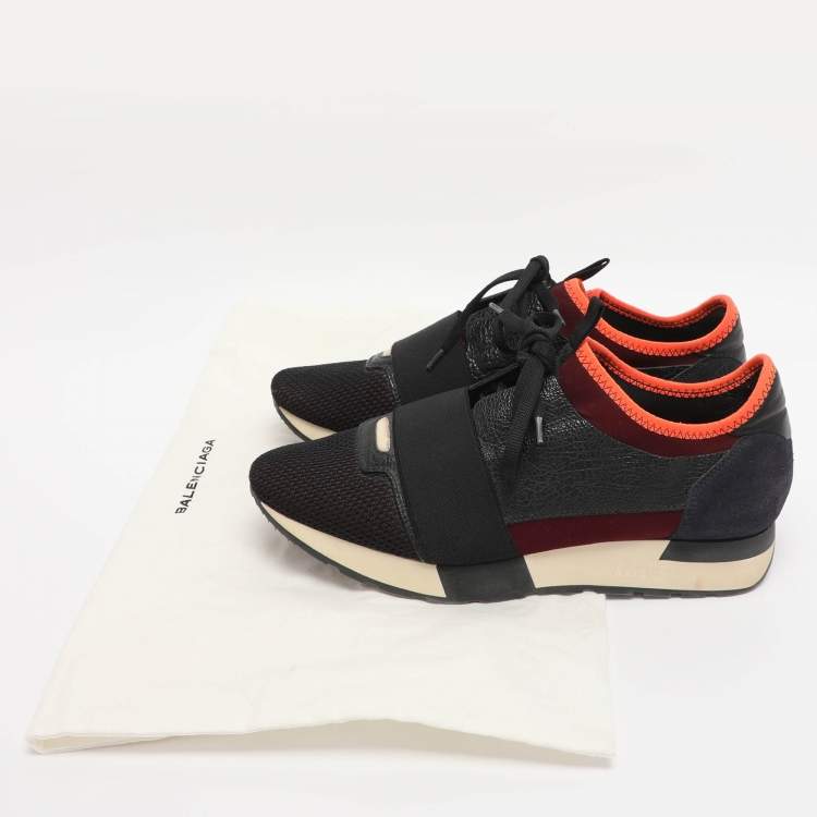 Pre Owned Balenciaga Multicolor Leather And Mesh Race Runner Low Top Sneakers Size 39