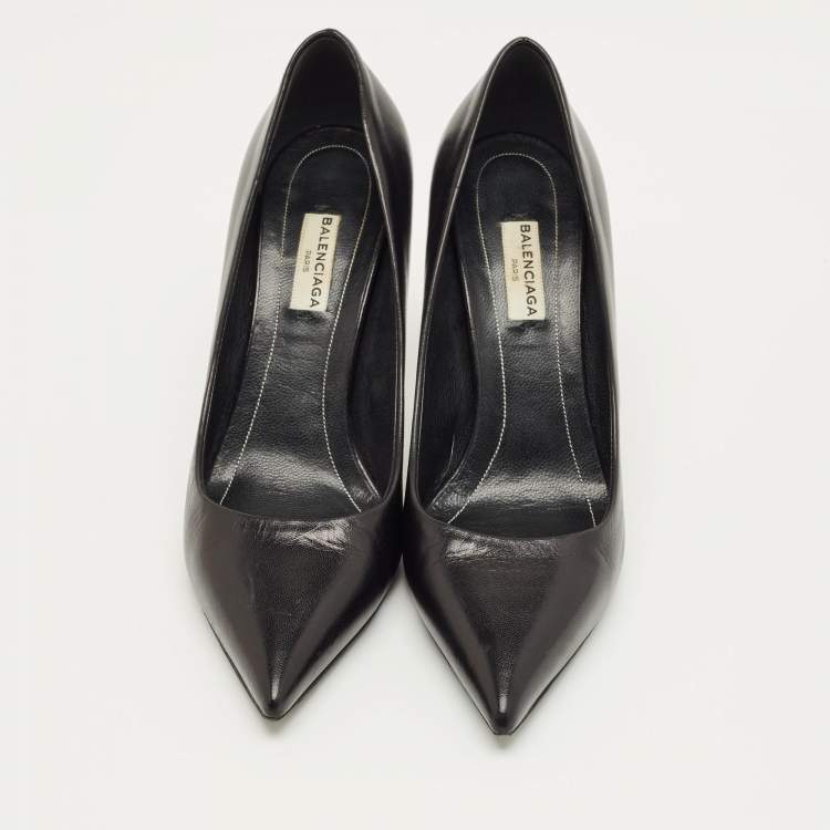 Pre Owned Balenciaga Black Leather Knife Pumps Size 38