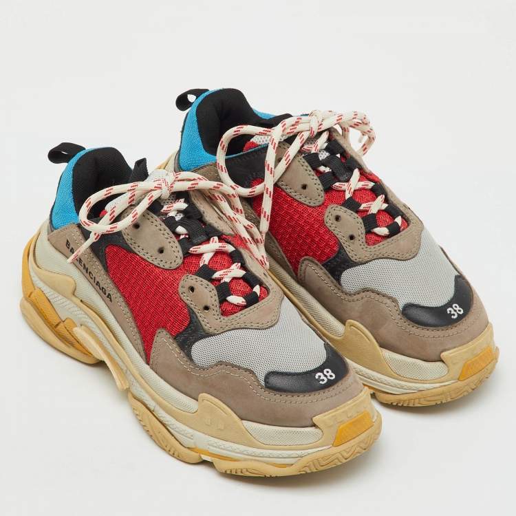 Pre Owned Balenciaga Multicolor Faux Leather and Mesh Triple S Sneakers Size 38