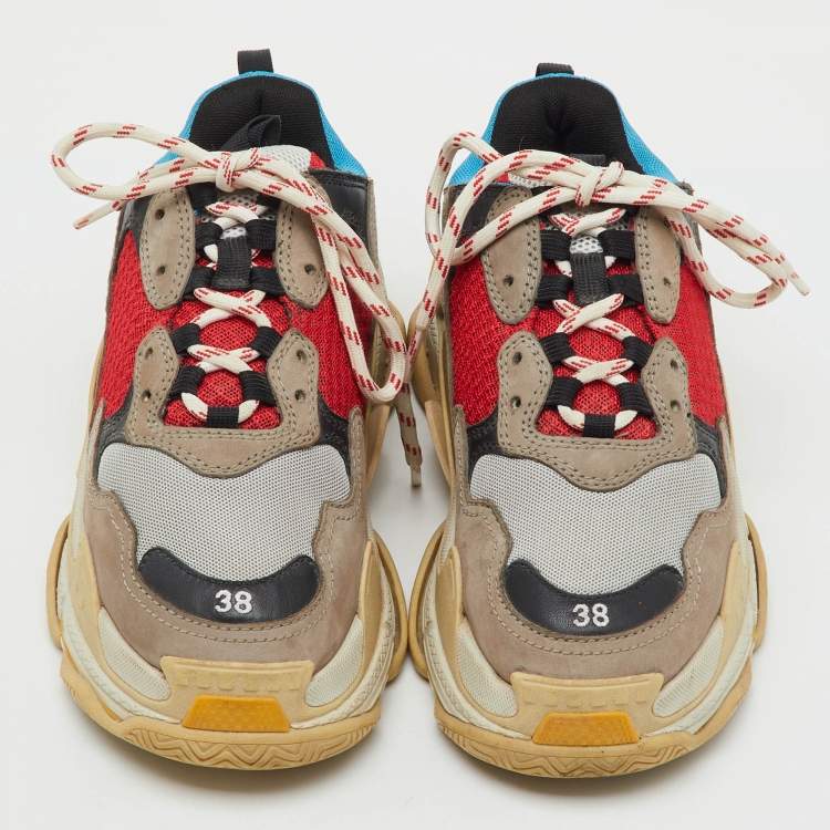 Pre Owned Balenciaga Multicolor Faux Leather and Mesh Triple S Sneakers Size 38