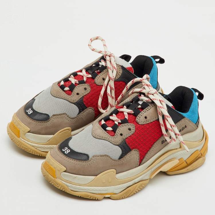 Pre Owned Balenciaga Multicolor Faux Leather and Mesh Triple S Sneakers Size 38