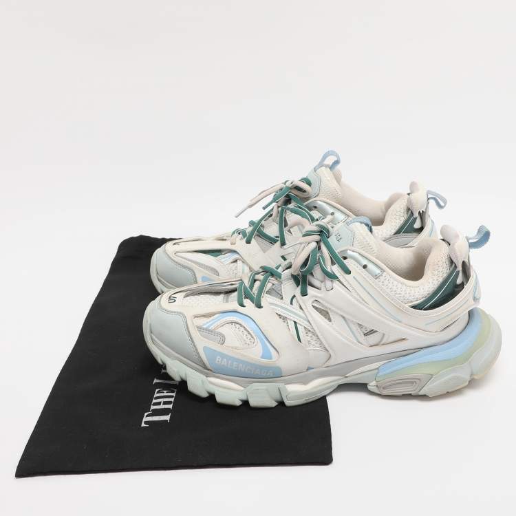 Pre Owned Balenciaga White/Green Mesh and Faux Leather Track Sneakers Size 40