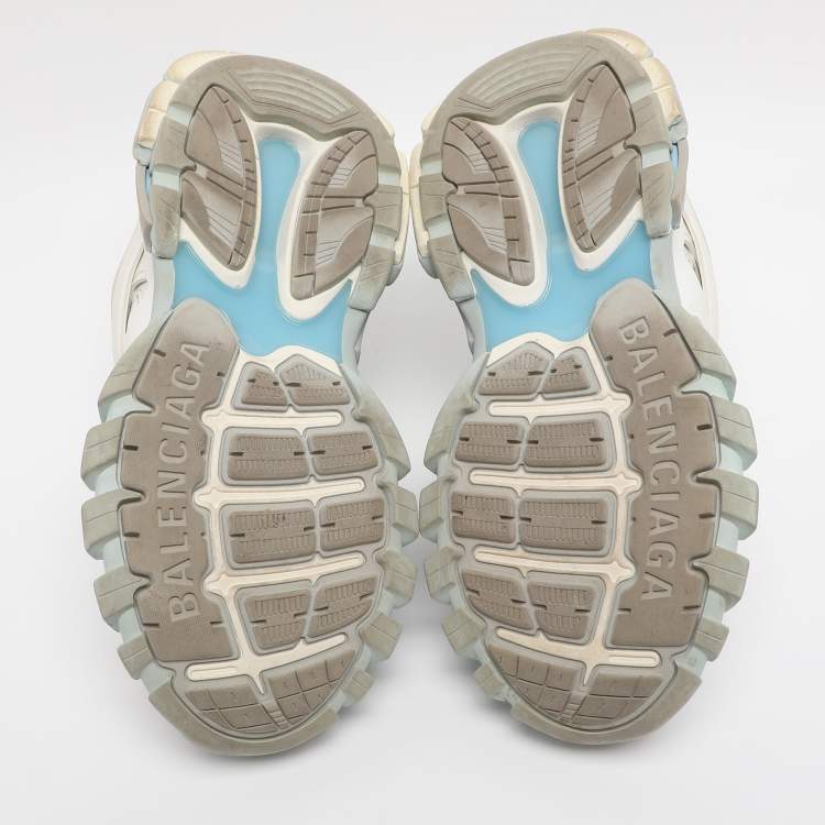 Pre Owned Balenciaga White/Green Mesh and Faux Leather Track Sneakers Size 40