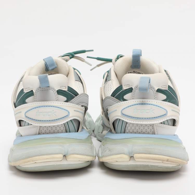 Pre Owned Balenciaga White/Green Mesh and Faux Leather Track Sneakers Size 40