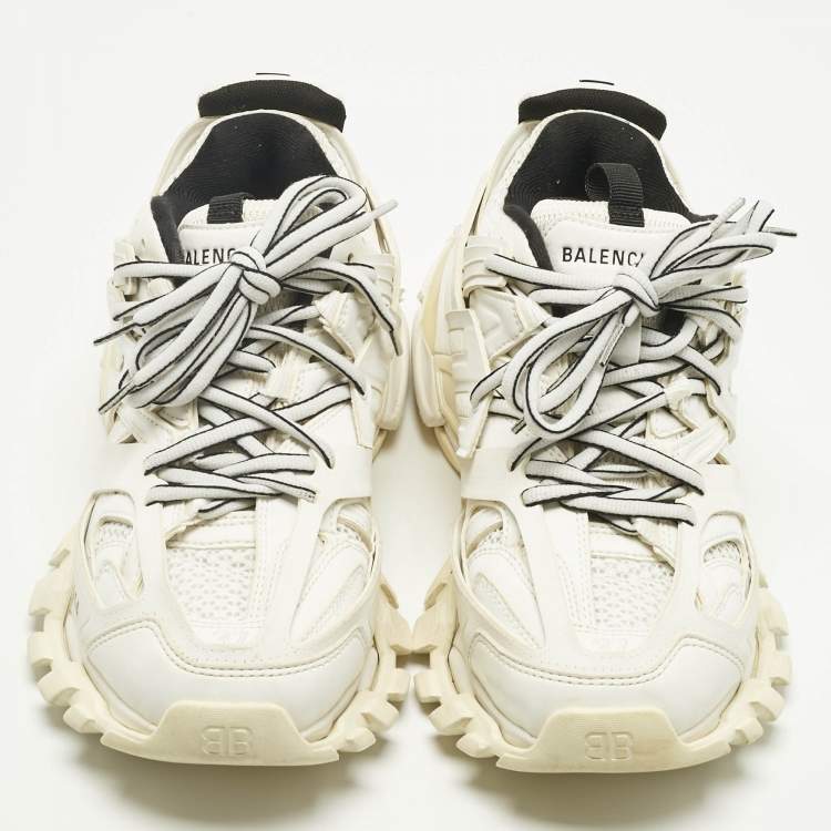 Pre Owned حذاء رياضي بالتسياغا تراكا رباط شبك وجلد أبيض مقاس 37