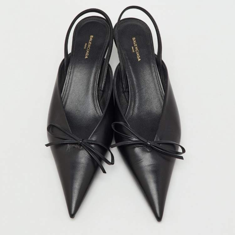 Pre Owned Balenciaga Black Leather Bow Knife Slingback Pumps Size 36