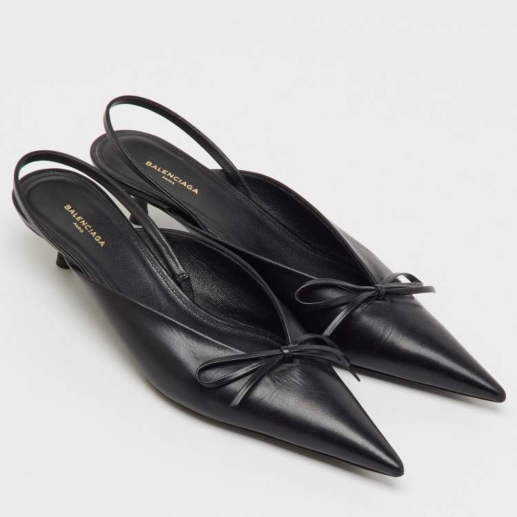 Pre Owned Balenciaga Black Leather Bow Knife Slingback Pumps Size 36