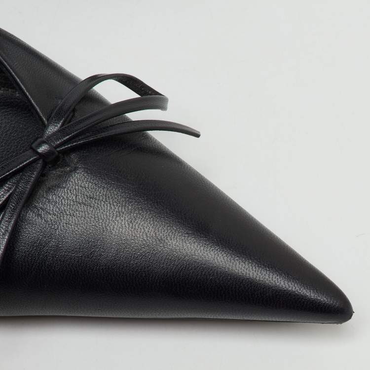 Pre Owned Balenciaga Black Leather Bow Knife Slingback Pumps Size 36