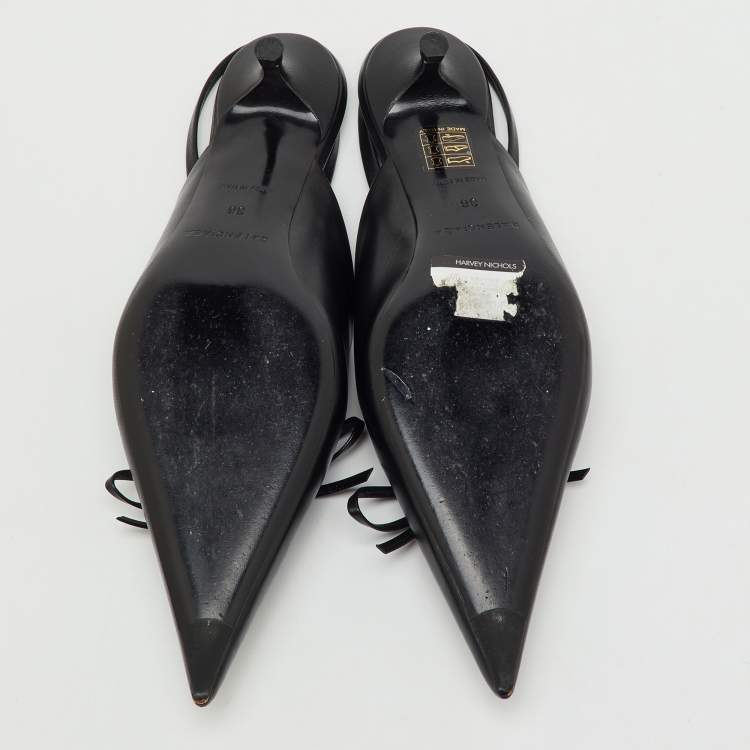 Pre Owned Balenciaga Black Leather Bow Knife Slingback Pumps Size 36