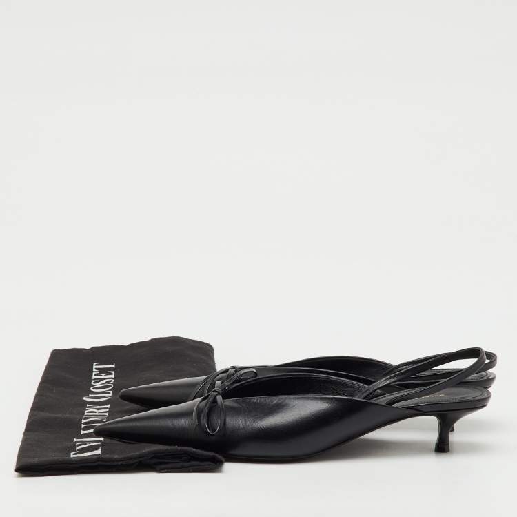 Pre Owned Balenciaga Black Leather Bow Knife Slingback Pumps Size 36