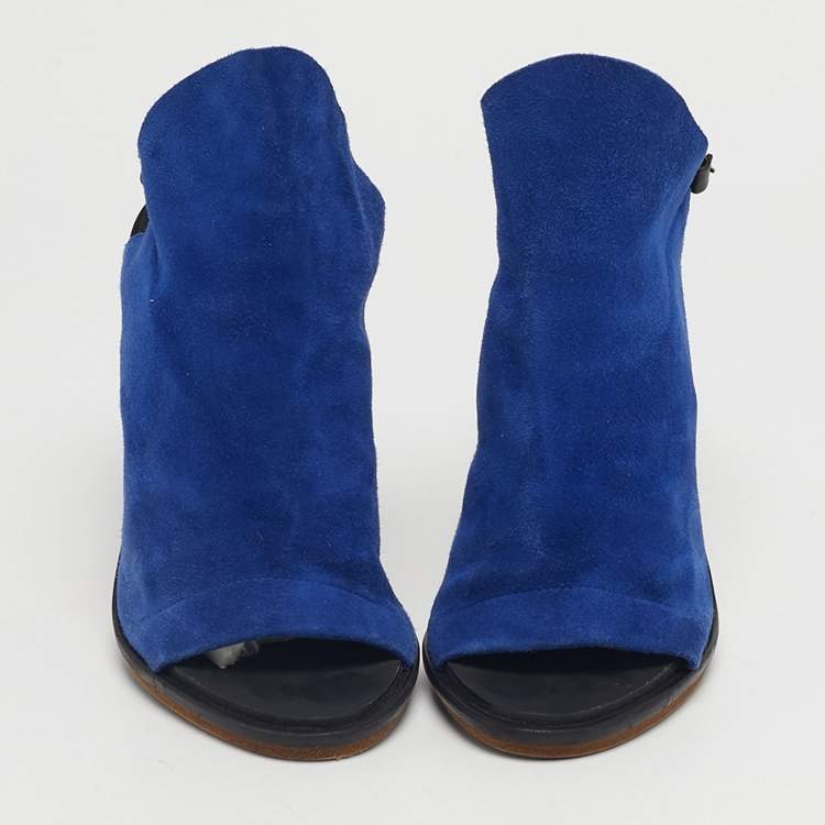 Pre Owned Balenciaga Blue Suede And Black Leather Glove Open Toe Slingback Sandals Size 35