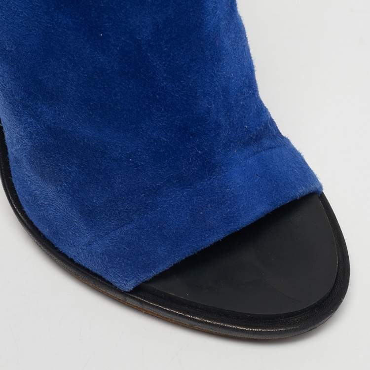 Pre Owned Balenciaga Blue Suede And Black Leather Glove Open Toe Slingback Sandals Size 35