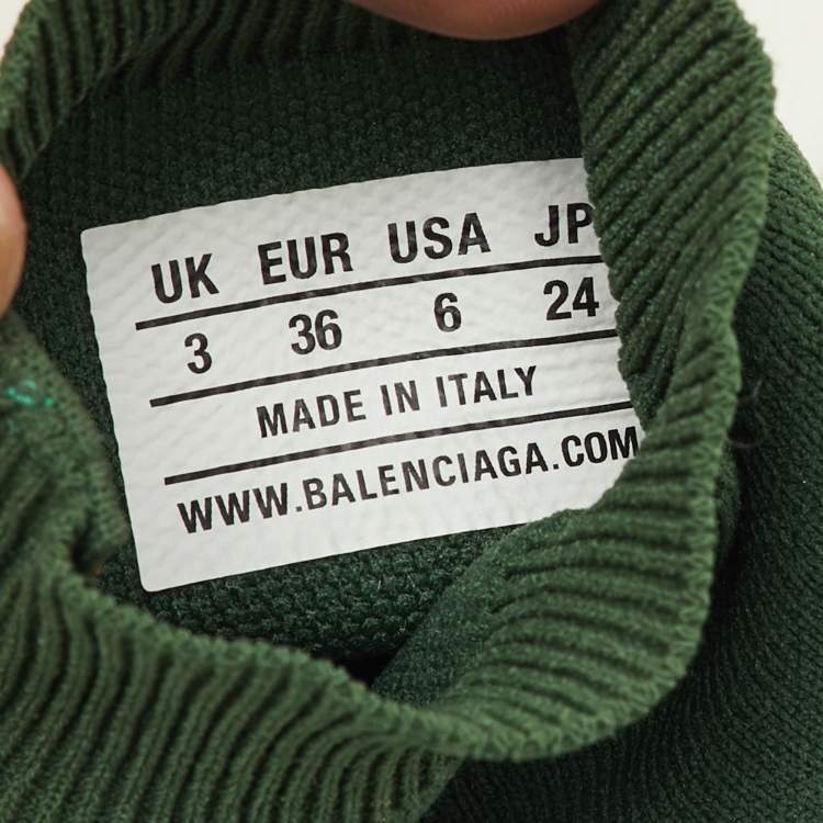 Pre Owned Balenciaga Green Knit Fabric Speed Trainer Slip On High Sneakers Size 36