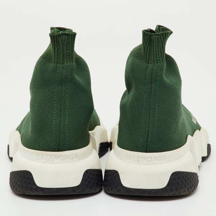 Pre Owned Balenciaga Green Knit Fabric Speed Trainer Slip On High Sneakers Size 36