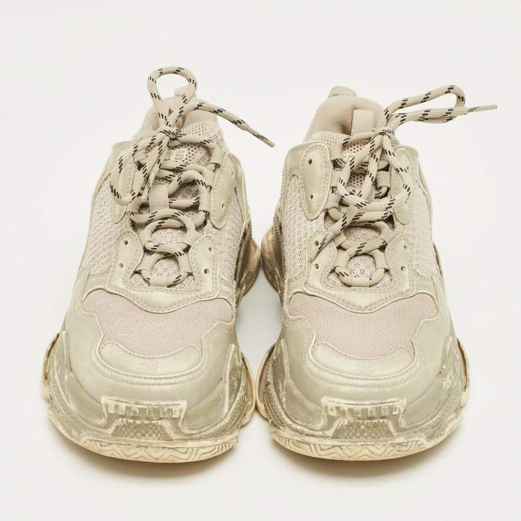 Pre Owned Balenciaga Grey Leather and Mesh Triple S Lace Up Sneakers Size 39