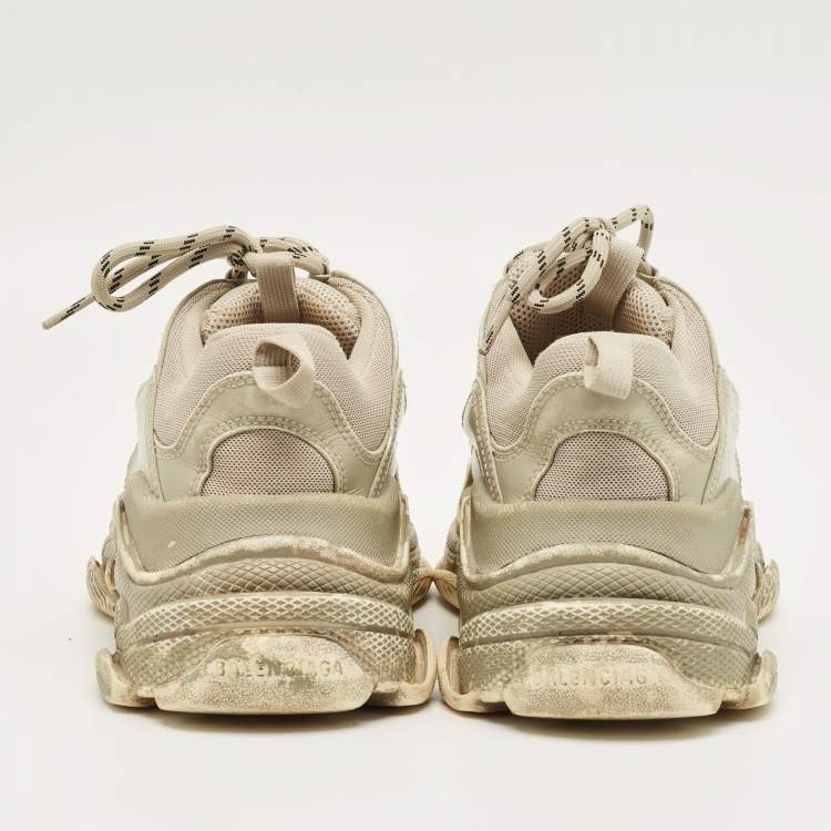 Pre Owned Balenciaga Grey Leather and Mesh Triple S Lace Up Sneakers Size 39