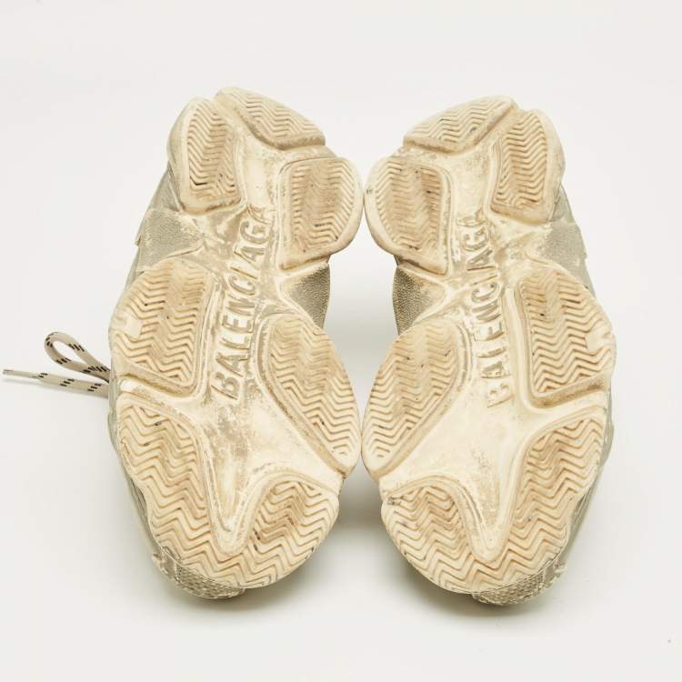 Pre Owned Balenciaga Grey Leather and Mesh Triple S Lace Up Sneakers Size 39