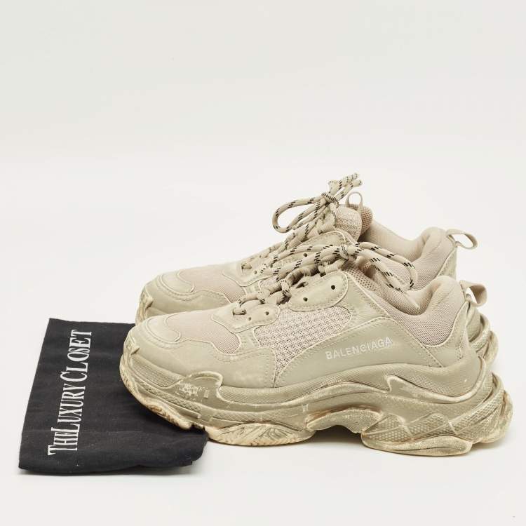 Pre Owned Balenciaga Grey Leather and Mesh Triple S Lace Up Sneakers Size 39