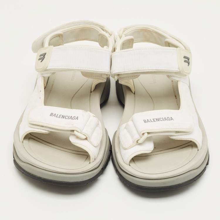 Pre Owned Balenciaga White Fabric Touristic Flat Sandals Size 41