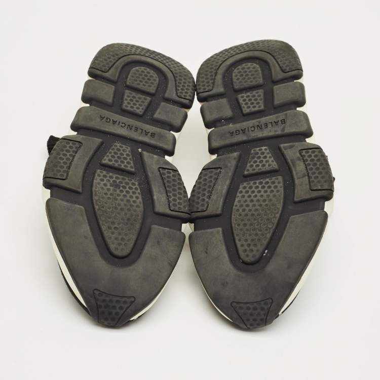 Pre Owned Balenciaga Black/White Knit Fabric Allover Logo Speed Trainer Sneakers Size 37