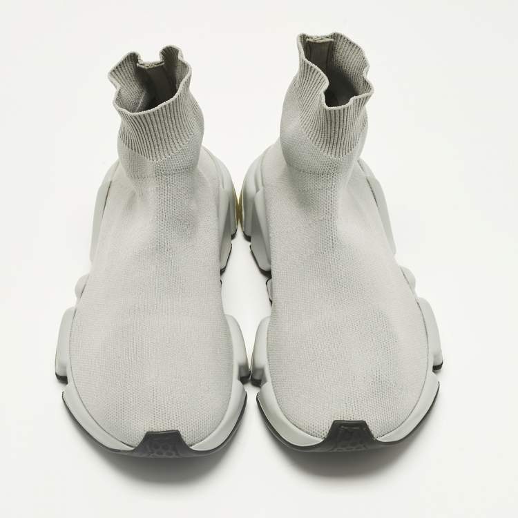 Pre Owned Balenciaga Grey Knit Fabric Speed Trainer High Top Sneakers Size 37