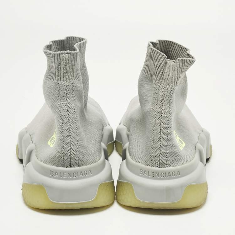 Pre Owned Balenciaga Grey Knit Fabric Speed Trainer High Top Sneakers Size 37