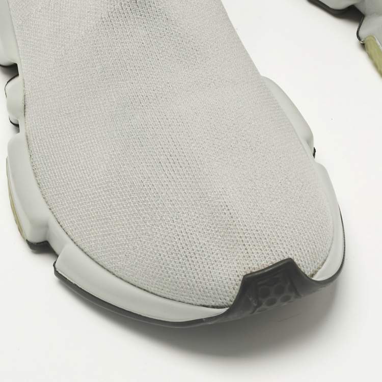 Pre Owned Balenciaga Grey Knit Fabric Speed Trainer High Top Sneakers Size 37