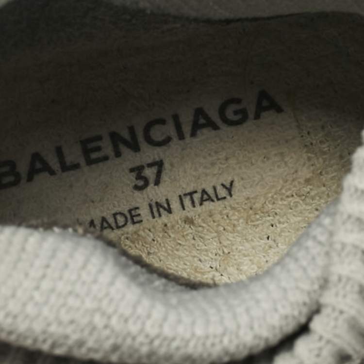 Pre Owned Balenciaga Grey Knit Fabric Speed Trainer High Top Sneakers Size 37