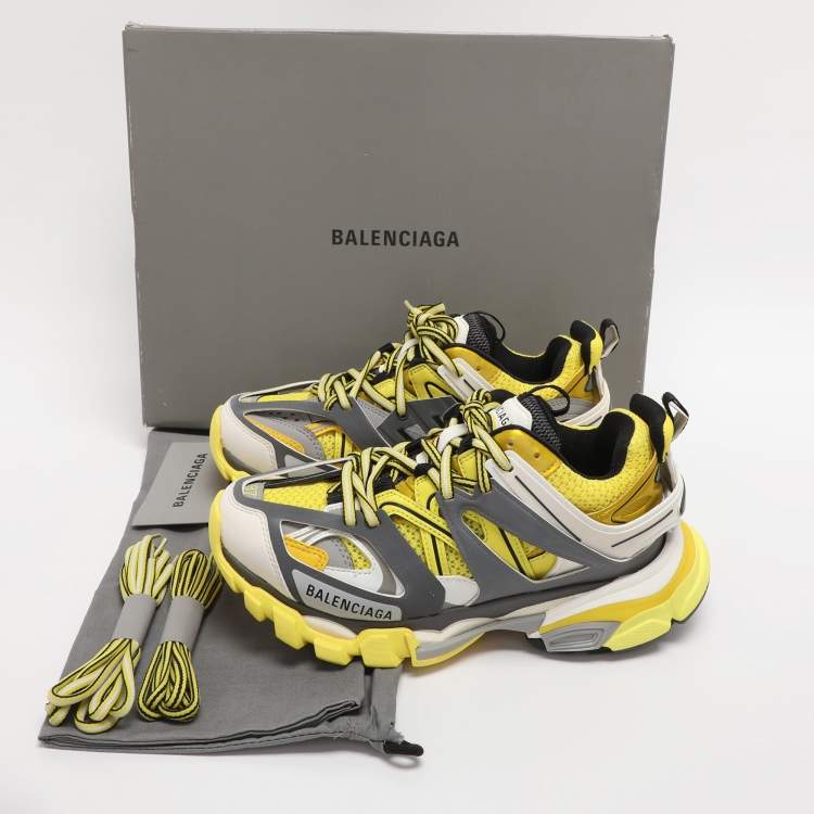 Pre Owned Balenciaga Yellow Mesh and Faux Leather Track Sneakers Size 37