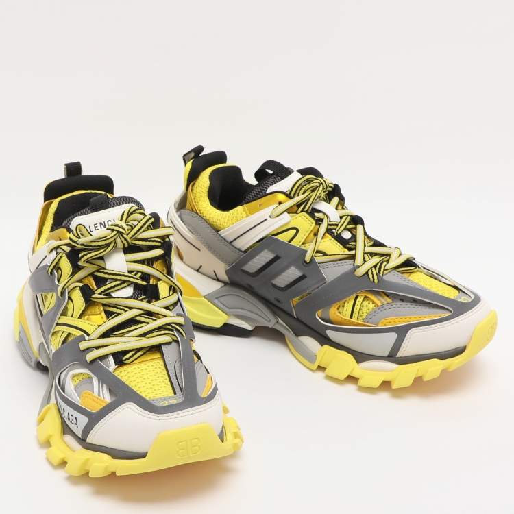 Pre Owned Balenciaga Yellow Mesh and Faux Leather Track Sneakers Size 37