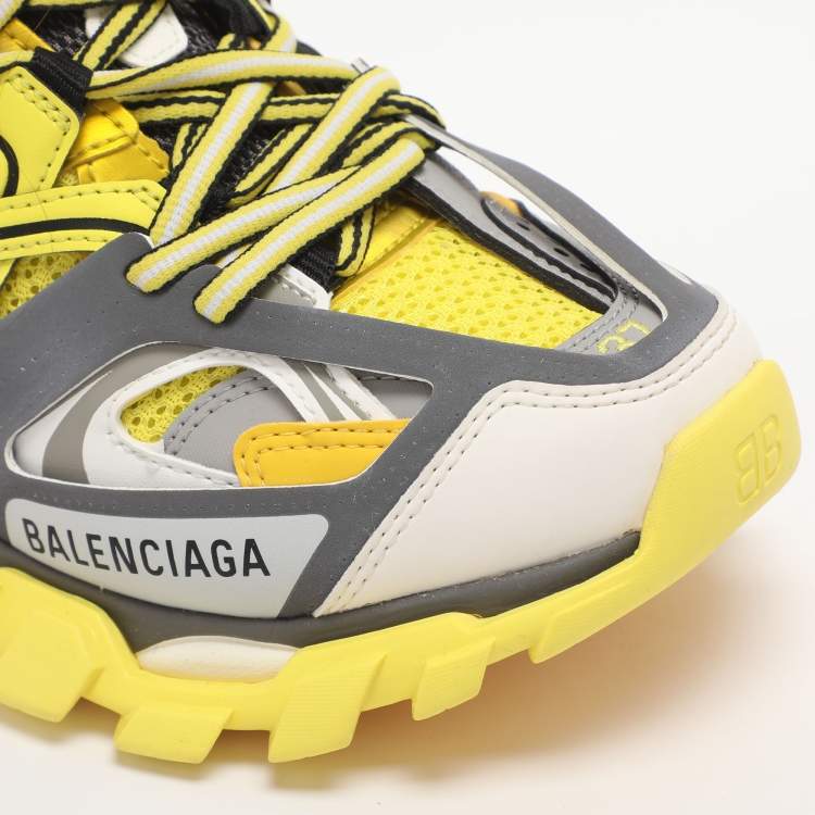 Pre Owned Balenciaga Yellow Mesh and Faux Leather Track Sneakers Size 37