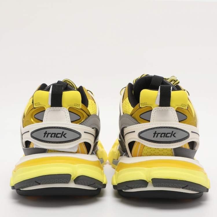 Pre Owned Balenciaga Yellow Mesh and Faux Leather Track Sneakers Size 37