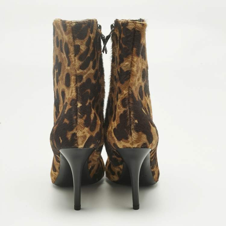 Pre Owned Balenciaga Brown Leopard Print Calf Hair Ankle Boots Size 37