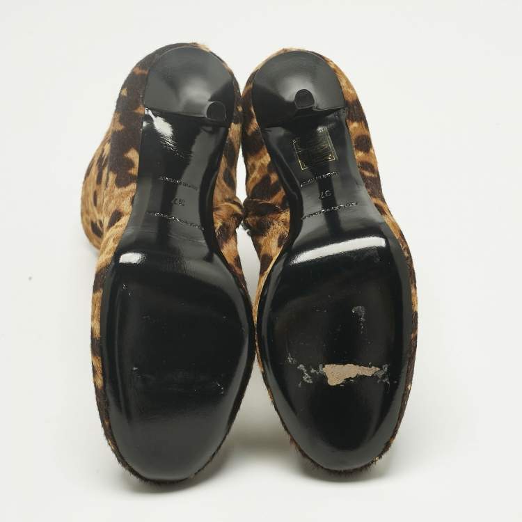 Pre Owned Balenciaga Brown Leopard Print Calf Hair Ankle Boots Size 37