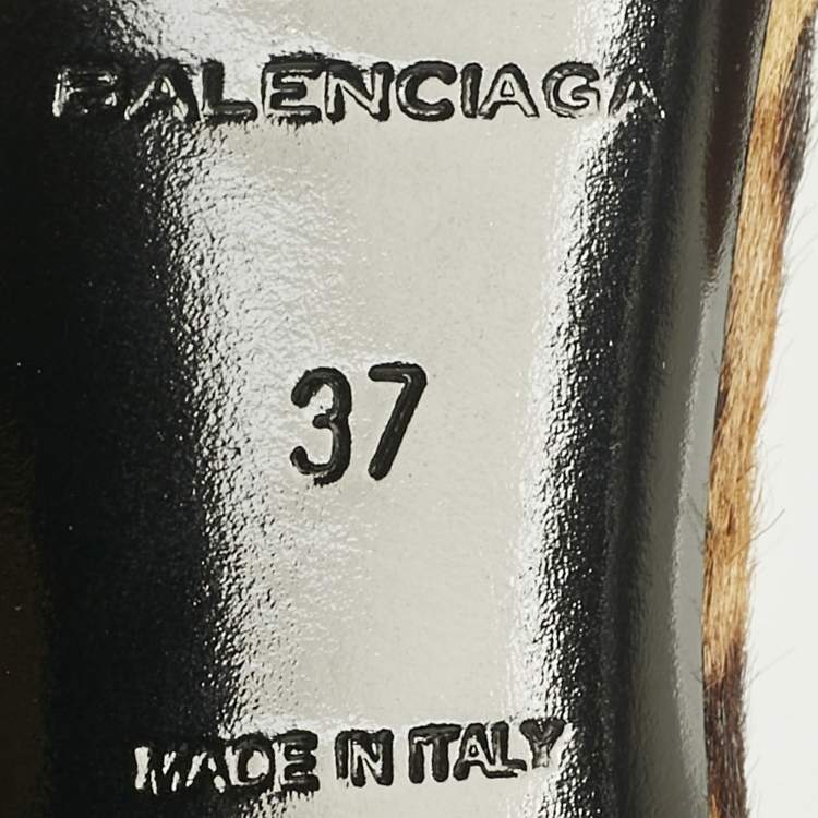 Pre Owned Balenciaga Brown Leopard Print Calf Hair Ankle Boots Size 37