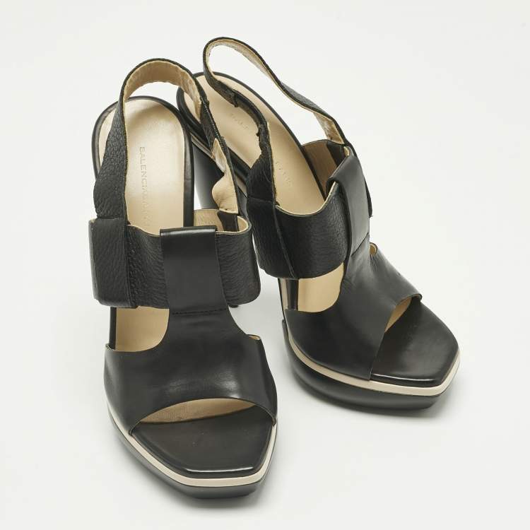 Pre Owned Balenciaga Black Leather Platform Sandals Size 36.5