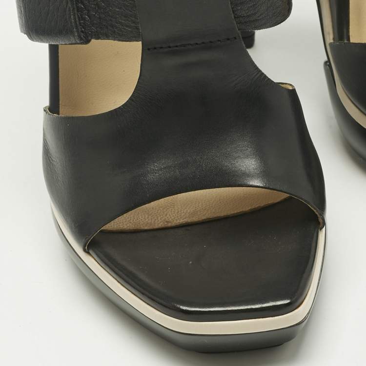 Pre Owned Balenciaga Black Leather Platform Sandals Size 36.5