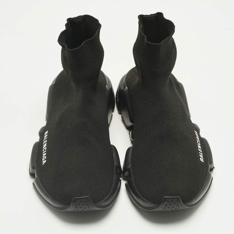 Pre Owned Balenciaga Black Knit Fabric Speed Trainer Sneakers Size 37