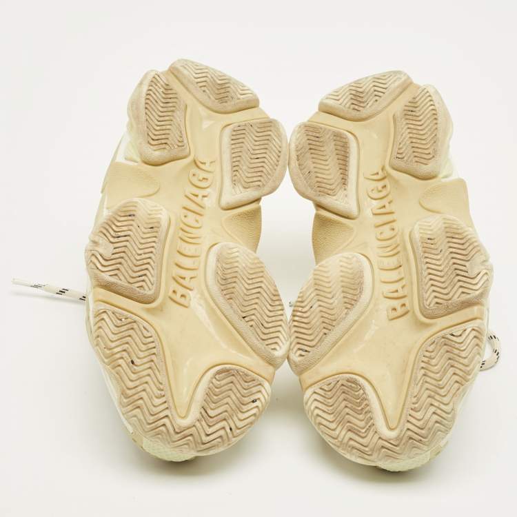 Pre Owned Balenciaga White Leather and Mesh Triple S Sneakers Size 35