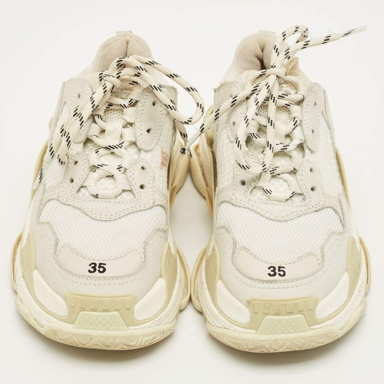 Pre Owned Balenciaga White Leather and Mesh Triple S Sneakers Size 35
