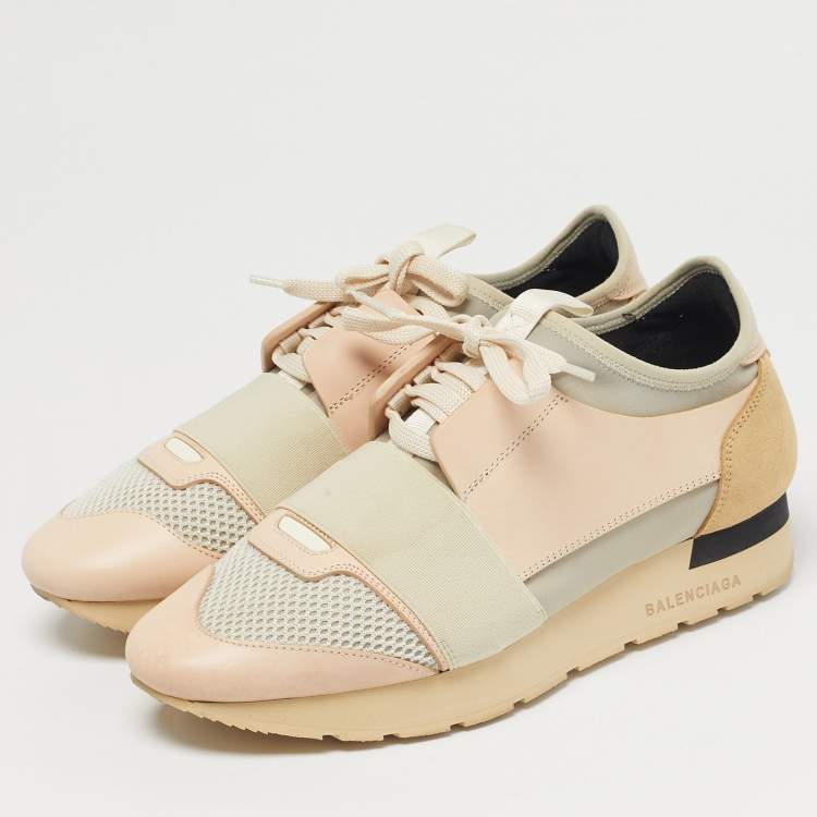Pre Owned Balenciaga Multicolor Fabric and Leather Race Runner Low Top Sneakers Size 38