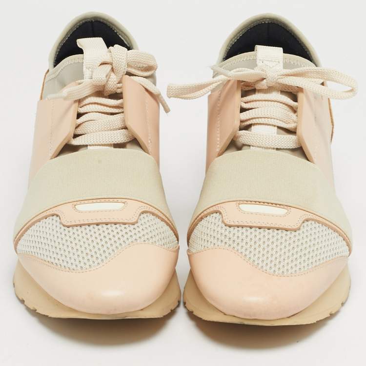 Pre Owned Balenciaga Multicolor Fabric and Leather Race Runner Low Top Sneakers Size 38