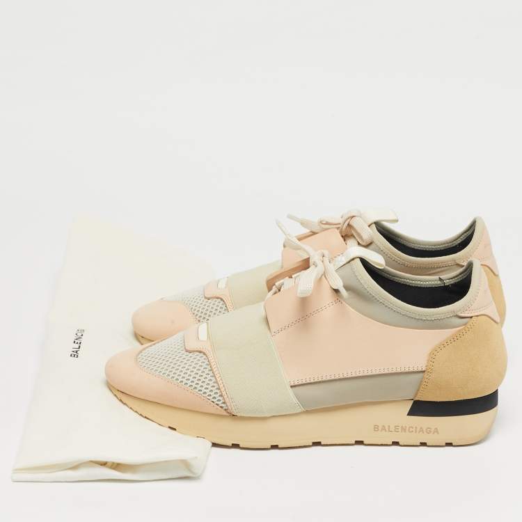 Pre Owned Balenciaga Multicolor Fabric and Leather Race Runner Low Top Sneakers Size 38