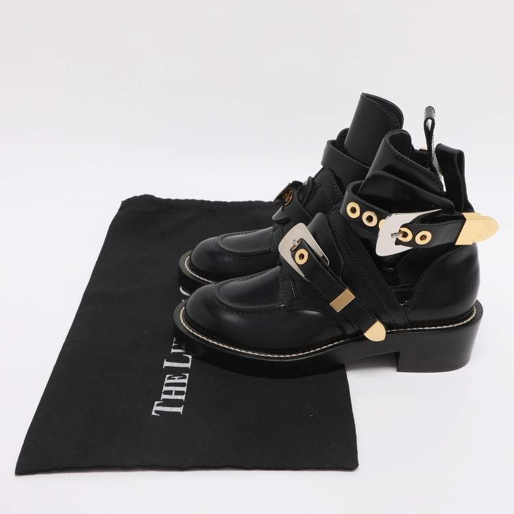 Pre Owned Balenciaga Black Leather Ceinture Ankle Boots Size 35