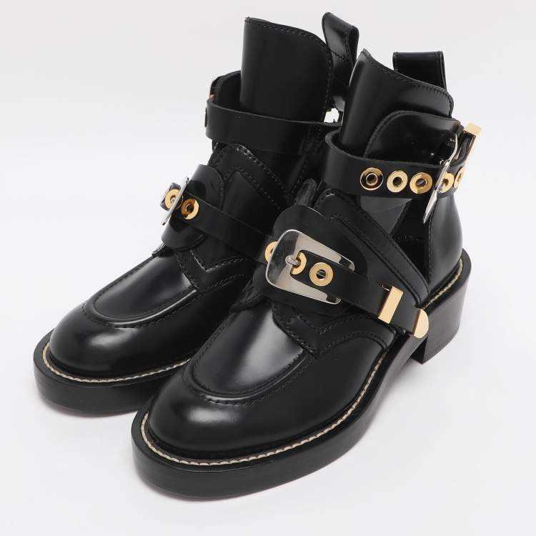 Pre Owned Balenciaga Black Leather Ceinture Ankle Boots Size 35