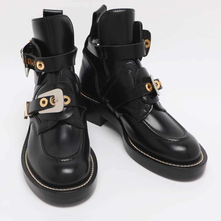 Pre Owned Balenciaga Black Leather Ceinture Ankle Boots Size 35