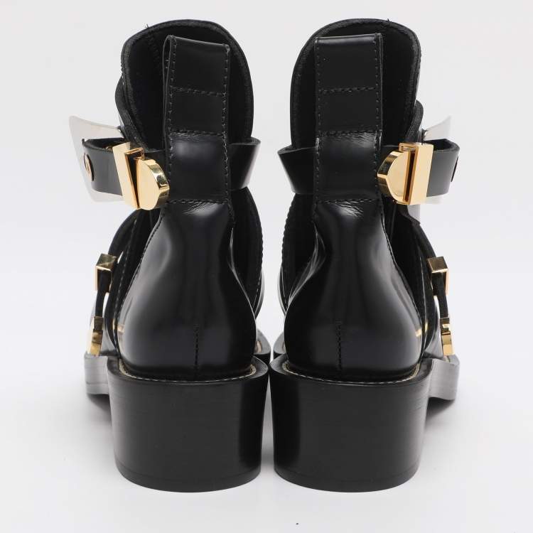 Pre Owned Balenciaga Black Leather Ceinture Ankle Boots Size 35