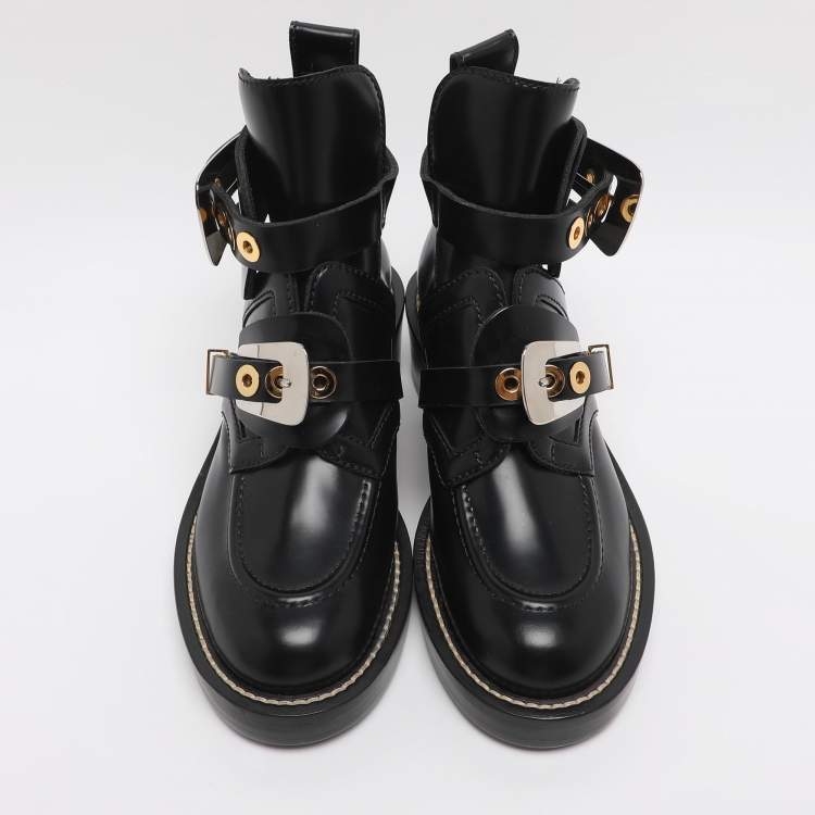 Pre Owned Balenciaga Black Leather Ceinture Ankle Boots Size 35