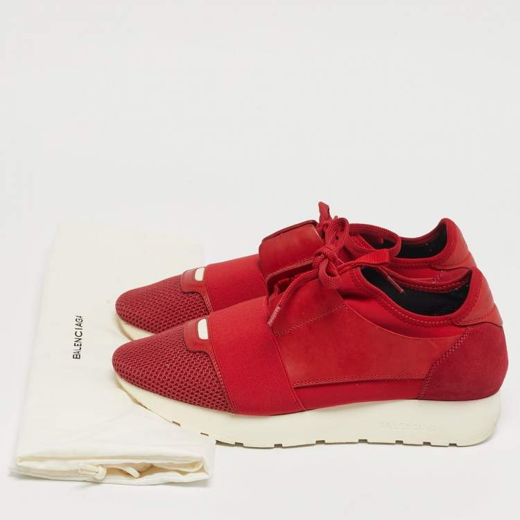 Pre Owned Balenciaga Red Leather and Mesh Race Runner Low Top Sneakers Size 38
